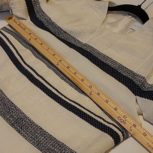 NOON BY NOOR 8 FRINGE SLEEVE POCKETS NAVY BLUE CREAM TEXTURED LINED LUXE DRESS - Picture 2 of 7